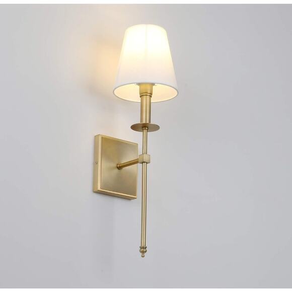 Set of 2 Brass Wall Sconces w/ White Shade Hardwired Mid-Century E26 - Picture 6 of 7